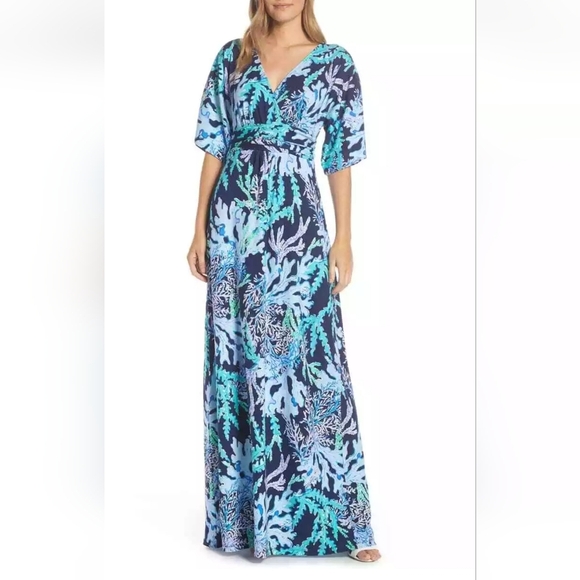 Lilly Pulitzer Parigi Maxi Dress Deep Indigo Swish Sway Navy Blue Size L NWT - Picture 1 of 9